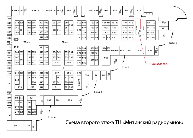 План-схема 2-го этажа Митинского радио рынка